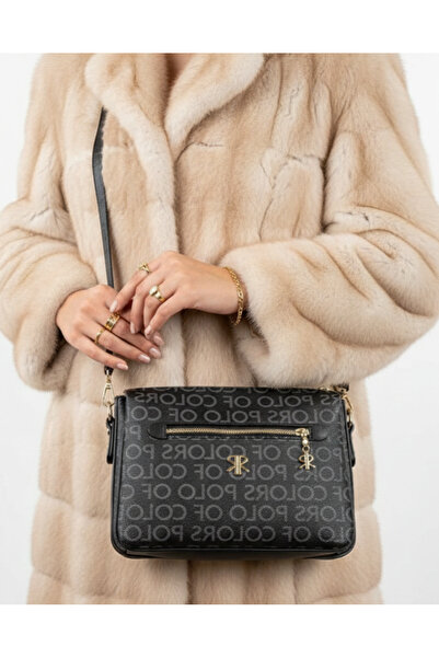 Çanta Trend Polo Of Colors Чорна багатосекційна жіноча сумка через плече