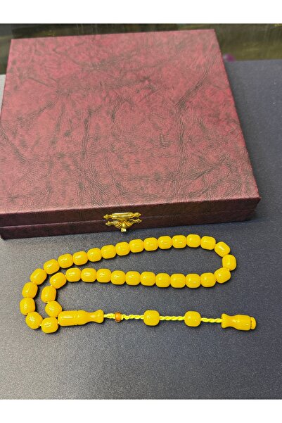 izmirpazarı Lemon Yellow Squeezed Amber Capsule Cut Prayer Beads