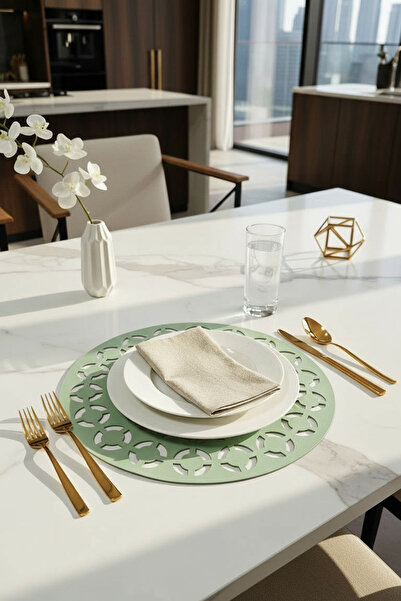 Morika Hotel & Home Textile Pares Serisi 6'lı Suni Deri Yuvarlak Amerikan Ser...