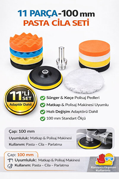 SENBANG 11 Parça 100 mm Pasta Cila Seti | Sünger & Keçe Polisaj Pedleri | Mat...