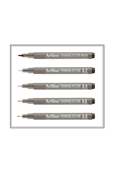 Pera Sanat Artline Drawing Teknik Çizim Grafik Kalemi Brush, 0.2, 0.4, 0.6, 0...