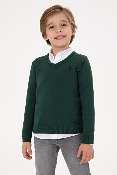 U.S. Polo Assn. Boy's Green V-Neck Basic Sweater 50315611-Vr054