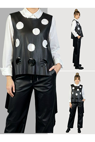 lessisor.co قميص جلدي أسود مثقب