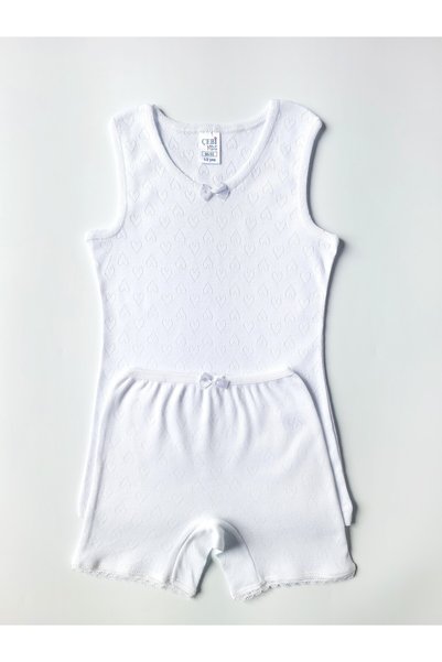 ÇebiKids Girl's 100% Cotton White Undershirt-Cuffed Panties Set