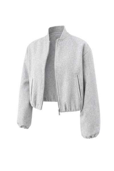 ECK MODA Women's Cashmere Bumber Zipper Detail Pocket Short Jacket