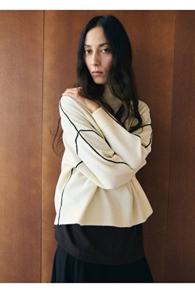 MANGO Woman Kontrast çizgili perkins yaka kazak