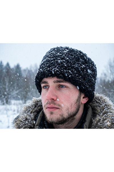 hoaryage Pălărie unisex din piele naturală neagră căptușită cu păr ondulat As...