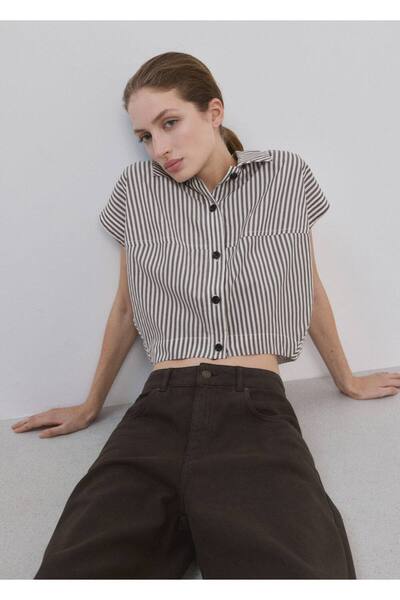 MANGO Woman Çizgili crop gömlek