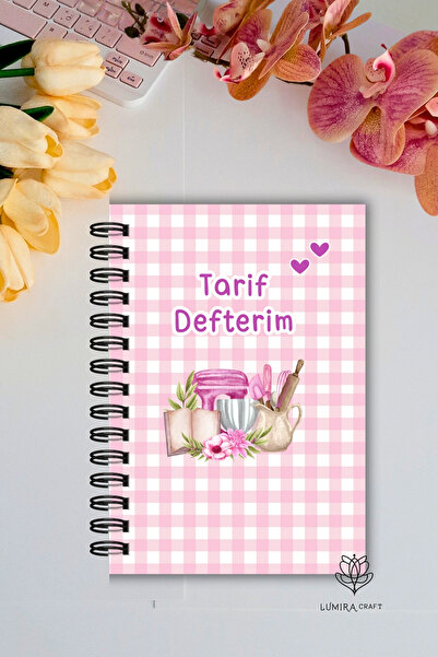 Burak Baskı Tasarım دفتر وصفات الطبخ الوردي / حلزوني / مقاس A5 / دفتر ملاحظات...