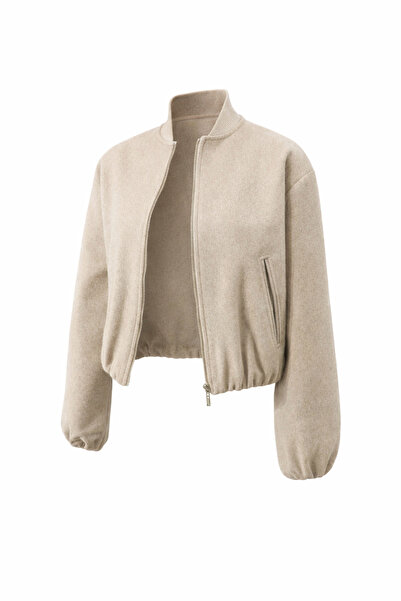 ECK MODA Women's Cashmere Bumber Zipper Detail Pocket Short Jacket