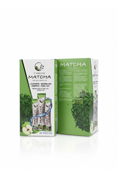 CURELIVE مسحوق ماتشا مع L- كارنيتين بروميلين روزماري والشاي الأخضر 20 كيس شري...