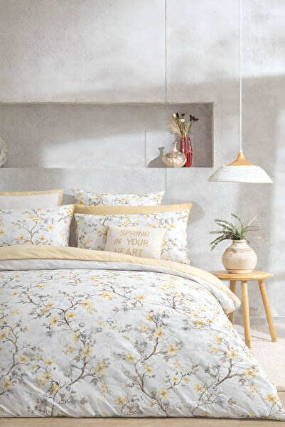 İQON Lastikli Çarşaflı Nevresim Takımı Çift Kişilik  BRANCH SARI