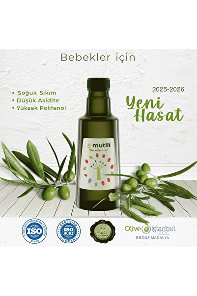 Mutili 750 ml Organik Bebek Zeytinyağı Yüksek Polifenol Bebekler İçin Sızma S...