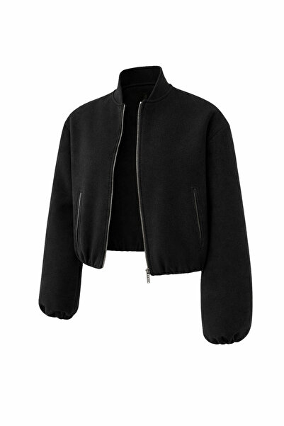 ECK MODA Women's Cashmere Bumber Zipper Detail Pocket Short Jacket