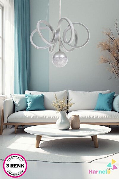 Harnelli 3 Renk Yanabilen Şeker Camlı Modern Ledli Avize