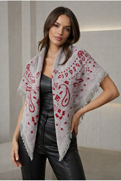 Luminos Butik شال الكتف الفيروسي المربع باللون الرمادي/الأحمر SAL1302