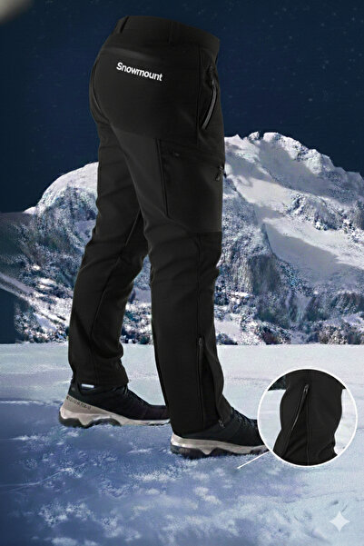 SNOWMOUNT Siyah Renk Outdoor Soğuğa Karşı Dayanıklı Polarlı Kışlık Softshell ...
