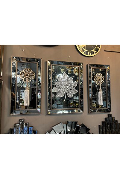 Amisos Dekor 3’lü Yaprak Desenli Dekoratif Tablo|Günüş Çerçeve Füme Aynalı | ...