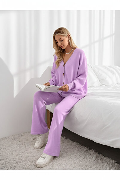 CLOUDY WEAR&DESİGN Kadın Oversize Geniş Yaka İkili Alt Üst Triko Takım