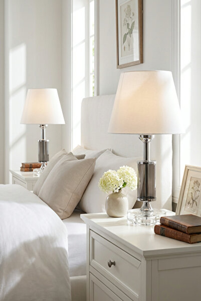 AbajurAksesuar Friday Çift Gümüş Beyaz Şapkalı Abajur