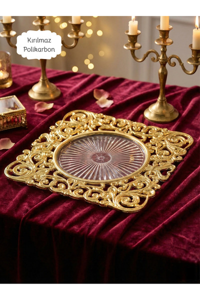 Le Paon 6 Pieces Square Gold Serving Set 30 cm - Square American Serving and ...