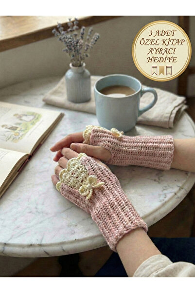 Moliocraft Women's Dusty Rose Hand-Knitted Lace Bracelet Gloves - Fingerless ...