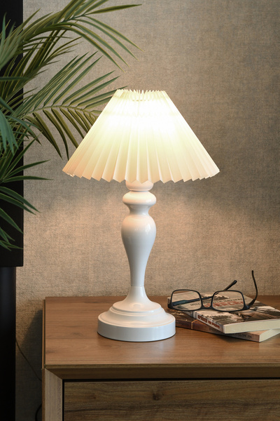 LUMINZO Mona Modern Tasarım Beyaz Metal Abajur Şık Dekoratif Masa Lambası