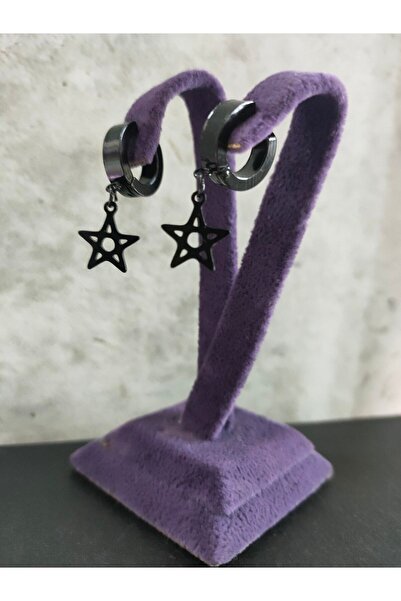 sarıyer silver أقراط دائرية سوداء من الفولاذ مع شكل نجمة، إكسسوار مجوهرات من ...