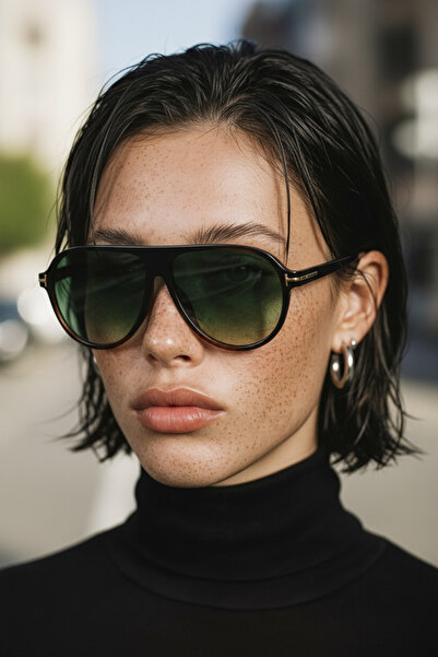 BAPPİR Aneta Pilot Model Leopard Frame Green Glass Unisex Sunglasses