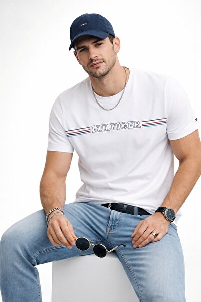 Tommy Hilfiger Erkek Pamuklu Kısa Kollu Yuvarlak Yaka Beyaz T-Shirt MW0MW3442...