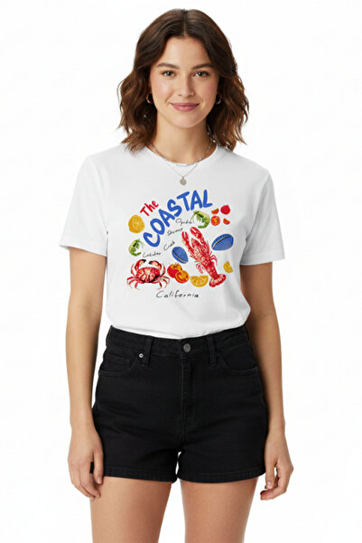 DESIGN BY ÇAĞLA Kadın Regular The Coastal Baskılı T-Shirt