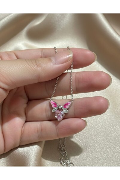 Argento Kelebek Kalpli Mineli Kolye 925 Ayar Gümüş