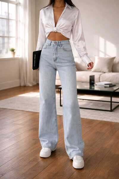 Trn JNS Ice Blue Snow Power material elastic Super talie înaltă Casual Jeans ...