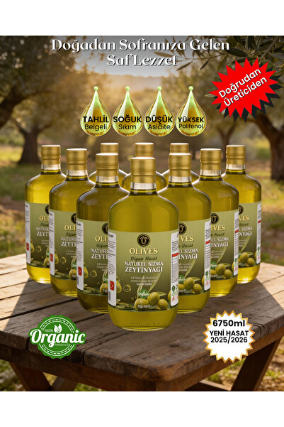 Olives Naturel Soğuk Sıkım Olgun Hasat Premium Zeytinyağı 6750 Ml. Cam Şişe