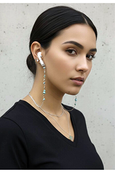 Alien Tailor Airpods vb. bluetooth kulaklık askısı turkuaz doğal taşlı gümüş ...