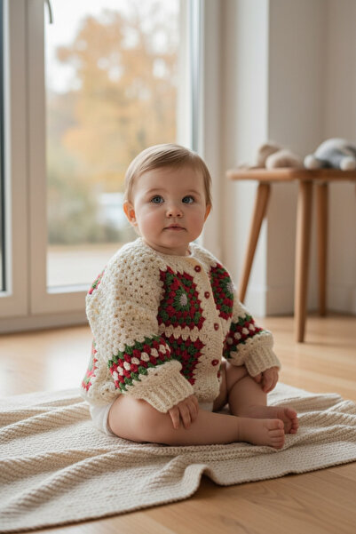 Örgü Sanatı DilekÇak El Örgüsü Patchwork Tasarım Motifli Bebek Hırkası, Motif...