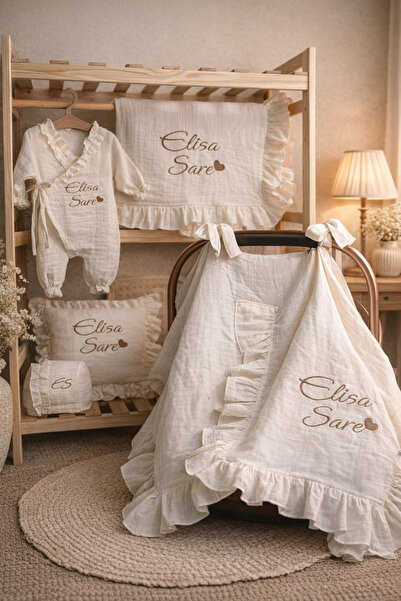 hobittubaby İsim Nakışlı 5 Parça Müslin Bebek Hastane Çıkış Seti – Kişiye Öze...