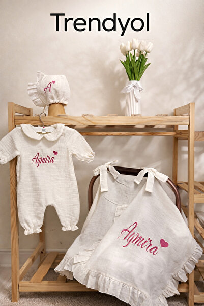 hobittubaby Yeni doğan bebekler için isim nakışlı Müslin hastane çıkış seti t...