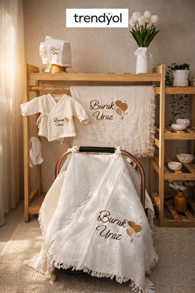 hobittubaby isim nakışlı yenidoğan bebek Müslin hastane çıkış seti 5 parça