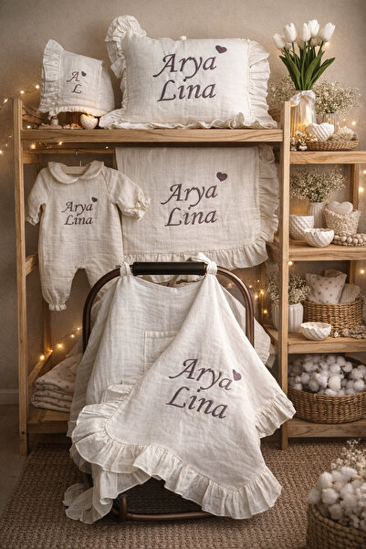 hobittu İsimli müslin hastane çıkış seti tam set