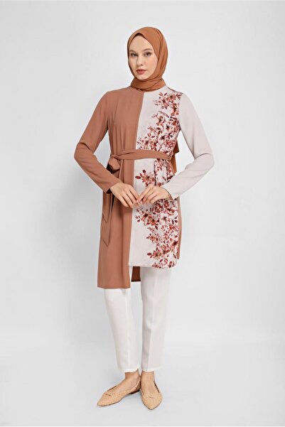 Alvina 40865 Model tunika sa pojasom Cvetni dezen