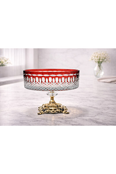 Kristal Market حامل فاكهة فاخر مصنوع يدويًا من الكريستال المنقوش بنمط ملكي