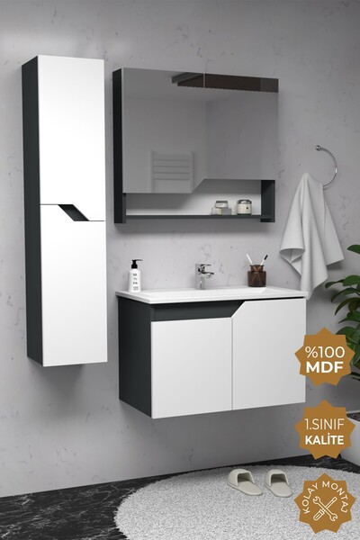 TETA HOME Napoli 65 Cm Mdf Banyo Dolabı Seti + Boy Dolabı