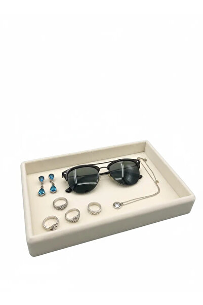 MeGass Dekor Yerli Üretim Küçük Boy Süet Kumaş Krem Renk 22/14 Cm Servis Tablası