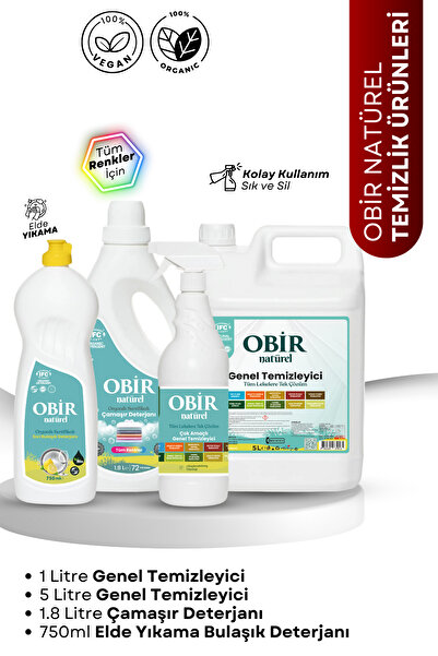 OBİR NATÜREL Obir Naturel Temizlik Pkt. 5l 1l Genel Temizleyici 1.8l Çamaşır ...