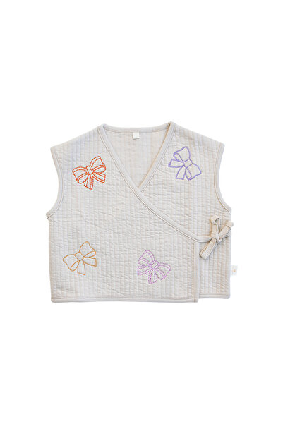 Miela Kids Vestă cu două rânduri de nasturi cu broderie cu fundă - Bej