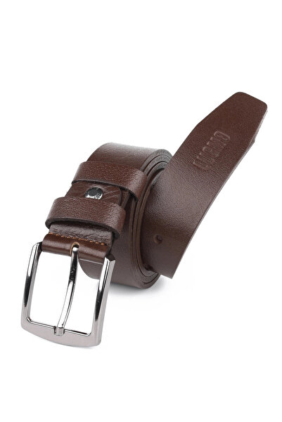 LUGMO Hakiki Deri Erkek Kemer 4 cm Kumaş ve Kot Kahverengi