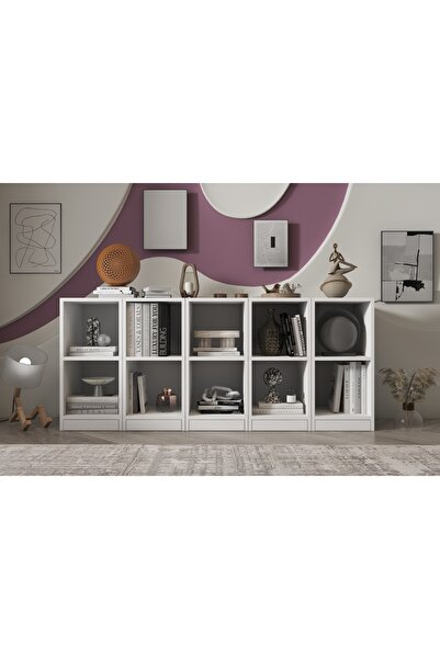 Nettrends Archel 10 Raflı Modern Tasarım Beyaz Kitaplık