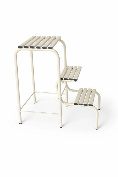Evistro Metal Açılır Katlanır Tabureli Merdiven Sandalye Krem