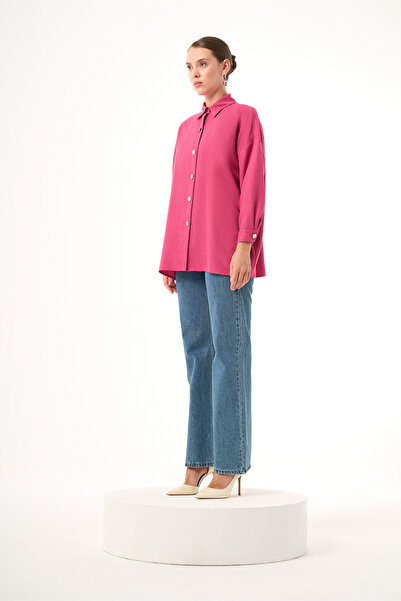 Mizalle Keten Dokulu Over Fuşya Tunik